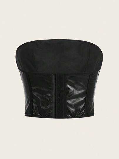 Goth Top Bandeau Unicolore En PU