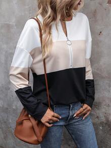 EMERY ROSE 撞色半拉鏈落肩袖運動衫 - 彩色 - 查看 5