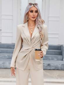 SHEIN Privé Twist Front Solid Blazer - Apricot - View 3