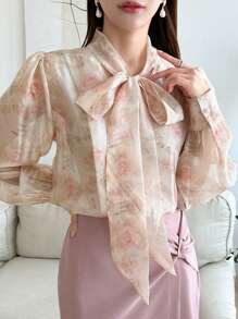 DAZY 燈籠袖印花襯衫 - 彩色 - 查看 5