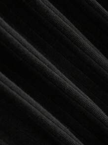 SHEIN Camiseta de manga larga de textura acanalada en unicolor para niña preadolescente con botones decorativos en las mangas con volantes, estilo informal - Negro - Ver 4