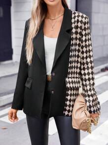 SHEIN Privé Bàn cờ In Cổ áo Áo vest - Nhiều màu - Xem 5