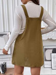 SHEIN Franclia Plus Button Front Overall Dress Without Tee - Olive Green - View 3