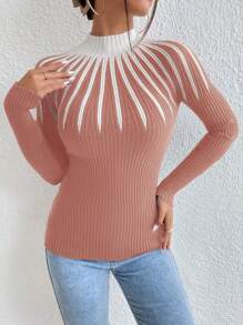 Mulvari Colorblock Mock Neck Raglan Sleeve Sweater - Dusty Pink - View 4