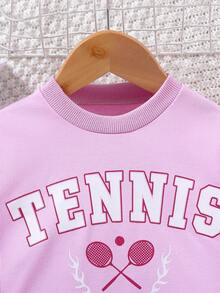 SHEIN Cô Gái Trẻ Đồ họa Chữ cái Áo len & Quần nỉ - Hồng - Xem 5