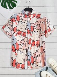 Manfinity RebelGame Men's Cat Print Ultra-Oversized Shirt - Multicolor - View 1