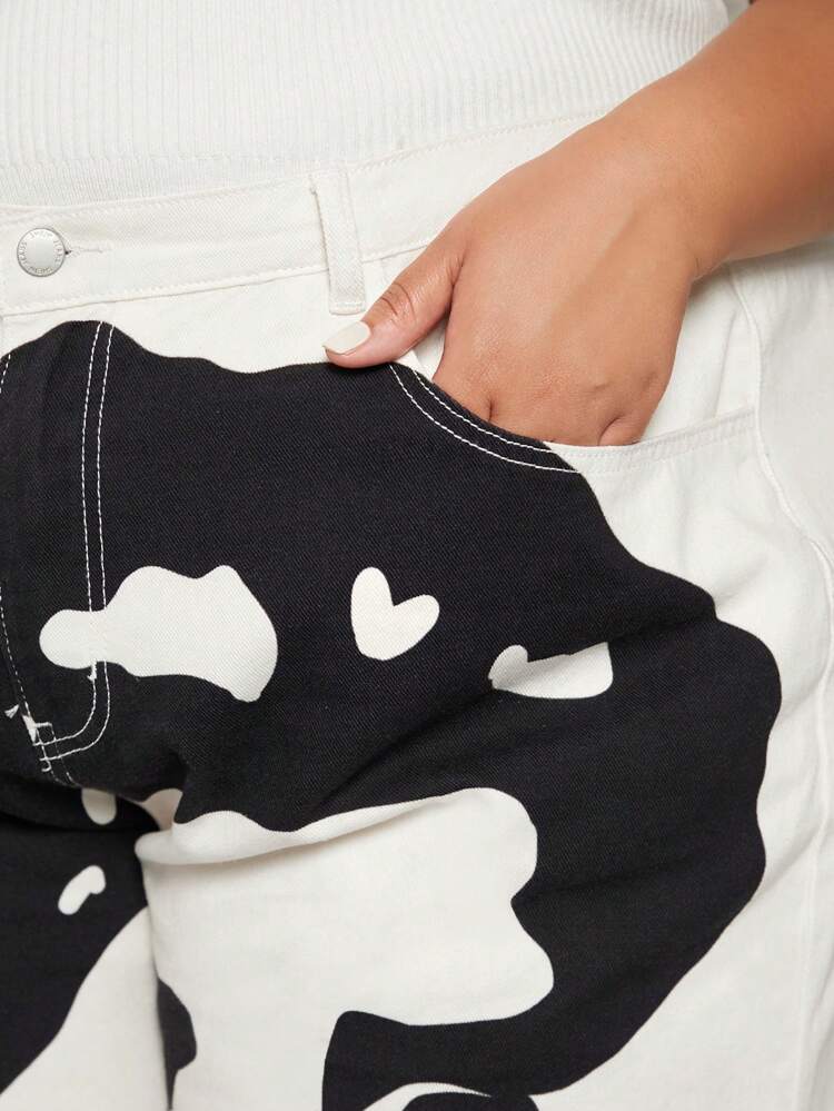 Plus Figure Graphic Wide Leg Jeans