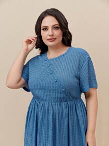 Mulvari 大碼素色A字洋裝 - 霧霾藍 - 查看 5