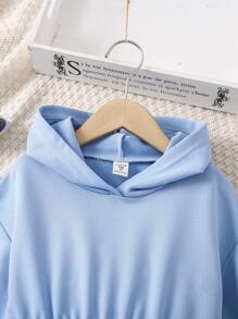 SHEIN 女小童袋鼠口袋連帽洋裝 - 淺藍色 - 查看 4