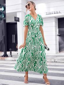 SHEIN Privé In Toàn bộ Cổ v Đầm - Nhiều màu - Xem 5