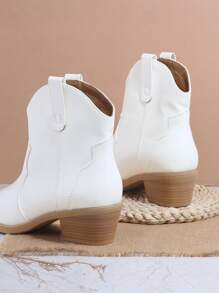 Vegan Leather Zip-Up Block Heel Ankle Boots - White - View 4