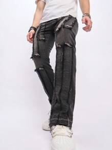 Manfinity Homme Men Ripped Frayed Skinny Jeans - Black - View 3