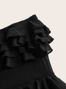 SHEIN ICON Ruffle Trim Mesh Insert Tube Dress - Black - View 4