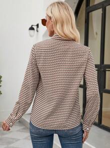 SHEIN LUNE 滿版印花繫帶領襯衫 - 彩色 - 查看 2