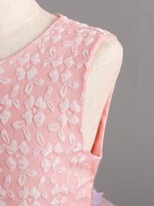 Cô gái Tween Nơ Đèn treo tường Lưới Hem Đầm Party - Hồng - Xem 4