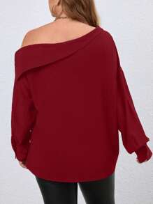 SHEIN Essnce Plus Solid Asymmetrical Neck Batwing Sleeve Blouse