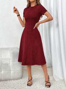 SHEIN Essnce Chất rắn Váy chữ A - Màu Đỏ Sâu - Xem 1