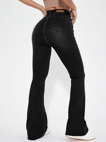 High Waist Flare Leg Jeans - Black - View 2