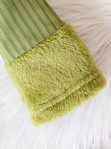 SHEIN 女嬰拼接毛茸茸拼塊前紐扣夾克和褲子 - 綠色 - 查看 4