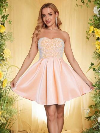 ANGEL FASHIONS Contrast Sequin Tube Dress