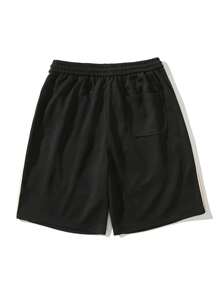 男士側拼接織帶腰部抽繩短褲 - 黑色 - 查看 2