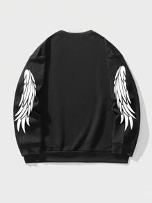 ROMWE MEN Grunge Punk Các bạn In Cánh Lót nhiệt Áo nỉ - màu đen - Xem 2