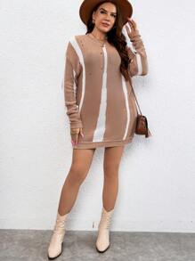 SHEIN LUNE Talla grande Jersey de color combinado de hombros caídos desgarro