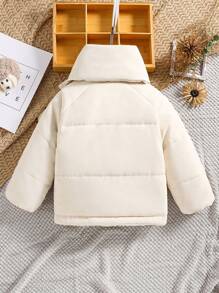 SHEIN Young Boy Zip Up Snap Button Padded Coat & Letter Patched Scarf - Beige - View 2
