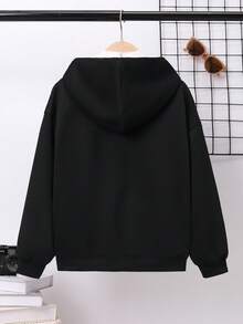 SHEIN Tween Boy Slogan & Figure Graphic Drop Shoulder Sweatshirt Without Necklace - Black - View 2