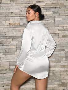 SHEIN SXY 素色褶邊緞面襯衫 - 白色 - 查看 2