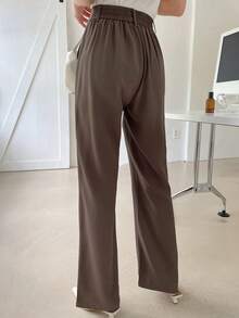 DAZY 高腰斜口袋直筒西裝褲 - 咖啡棕 - 查看 2