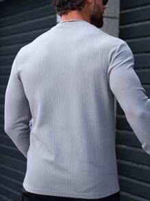 Manfinity Homme Hombres Camiseta unicolor tejido de canalé - Neblina azul - Ver 2
