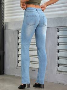 SHEIN Essnce Slant Pocket Skinny Jeans - Light Wash - View 2