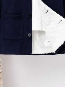 SHEIN Tween Boy Dual Pocket Teddy Lined Hooded Overcoat - Blue - View 7