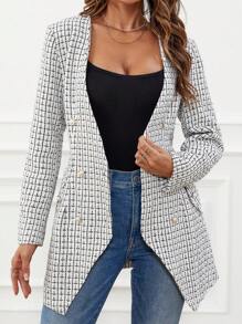 SHEIN Clasi 格紋印花腰帶外套