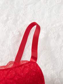 Plus Floral Lace Underwire Bra Lingerie - Red - View 3