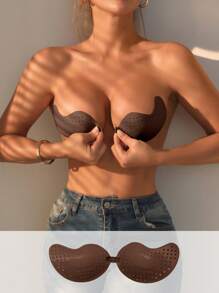 Buckle Front Self Adhesive Bra - Brown - View 1
