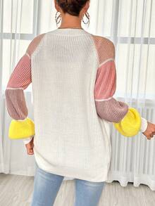 SHEIN Essnce Áo len cardigan tay raglan phối màu - Nhiều màu - Xem 2