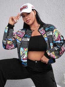 SHEIN EZwear Áo khoác bomber trễ vai hình cộng & khẩu hiệu đồ họa - Nhiều màu - Xem 1
