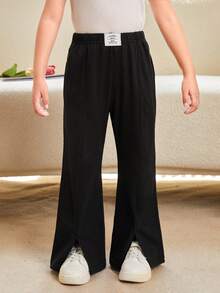 SHEIN 女小童2入組字母補丁細節下擺開叉喇叭褲 - 彩色 - 查看 6