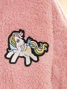 SHEIN 女小童獨角獸刺繡落肩袖毛絨夾克附包 - 淺粉色 - 查看 3