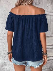 EMERY ROSE Off Shoulder Frill Trim Blouse - Navy Blue - View 2