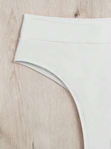 Swim SXY Summer Beach Plain Ruched Bikini Bottom - White - View 4