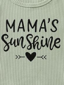 SHEIN Đứa bé gái 2 Miếng Đồ họa Chữ cái Đồ đan Ribbed Áo thun & 2 Miếng Quần - Nhiều màu - Xem 6