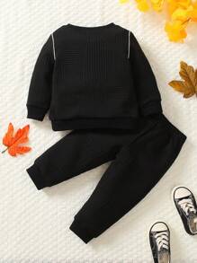 Baby Boy Cartoon Graphic Sweatshirt & Sweatpants - Black - View 2