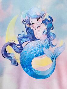 Baby Girl Tie Dye Mermaid Print Ruffle Trim Sweatshirt - Multicolor - View 4