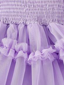 Baby Girl Cold Shoulder Frill Trim Mesh Overlay Dress - Purple - View 5