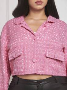 SHEIN SXY Hơn In Toàn bộ Chi tiết về Flap Mùa vụ Áo khoác - Hồng - Xem 6