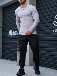 Manfinity Homme Hombres Camiseta unicolor tejido de canalé - Neblina azul - Ver 6