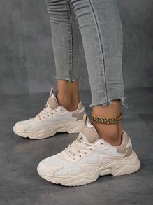 新款女性厚底父親鞋,白色透氣運動鞋 - 米色 - 查看 3